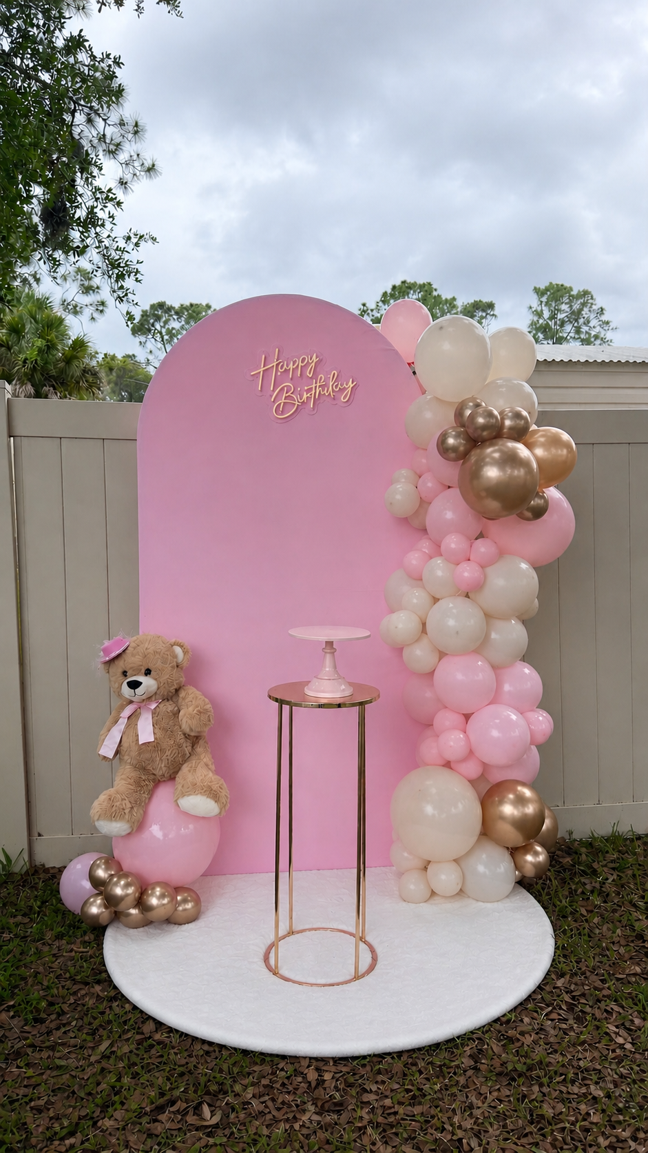 Decoración Happy Birthday rosa con globos y oso ZM Dream Decor